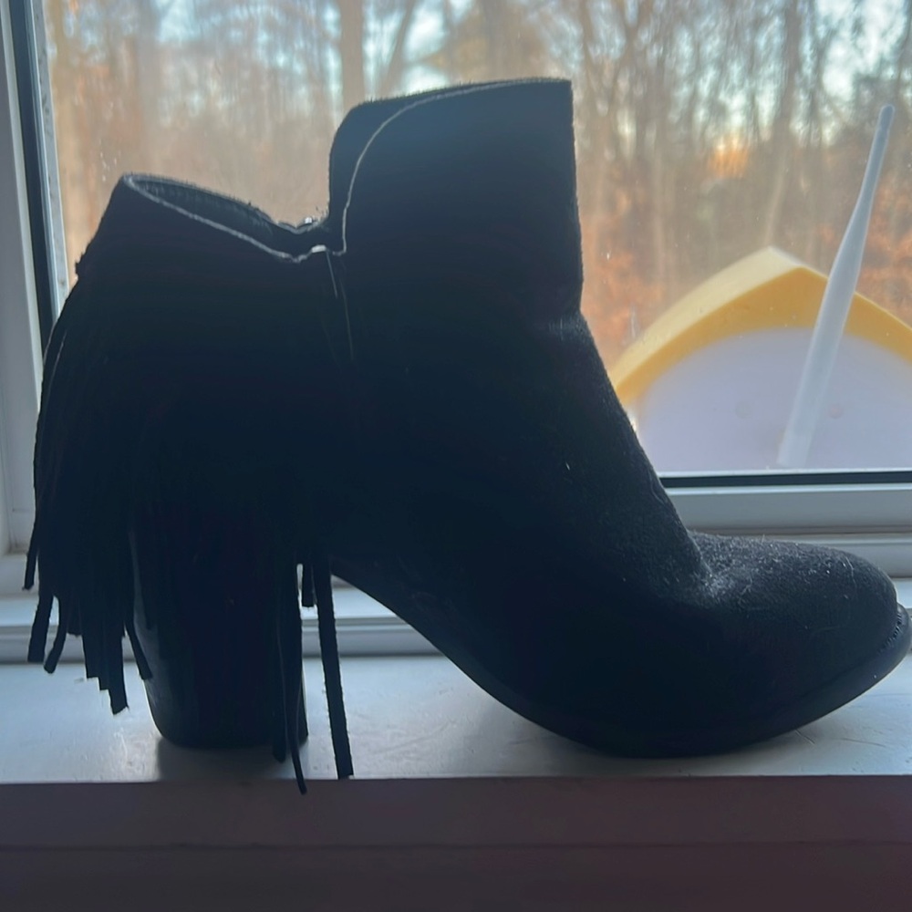 Western Booties Black Suede Boots Fringe Boots
